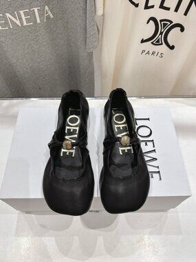 Loewe Black Leather Ballerina Flats